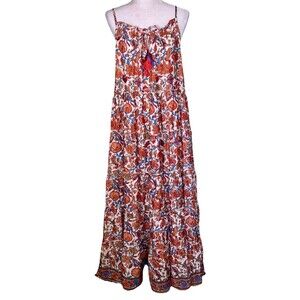 America & Beyond Boho Festival Hippie Chic Tassel Tie Beach Vacation Maxi Dress